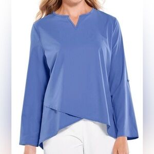 NWOT COOLIBAR Santa Barbara Tunic Top UPF 50+ Plus 3X Blue Roll-Up Sleeves *Read